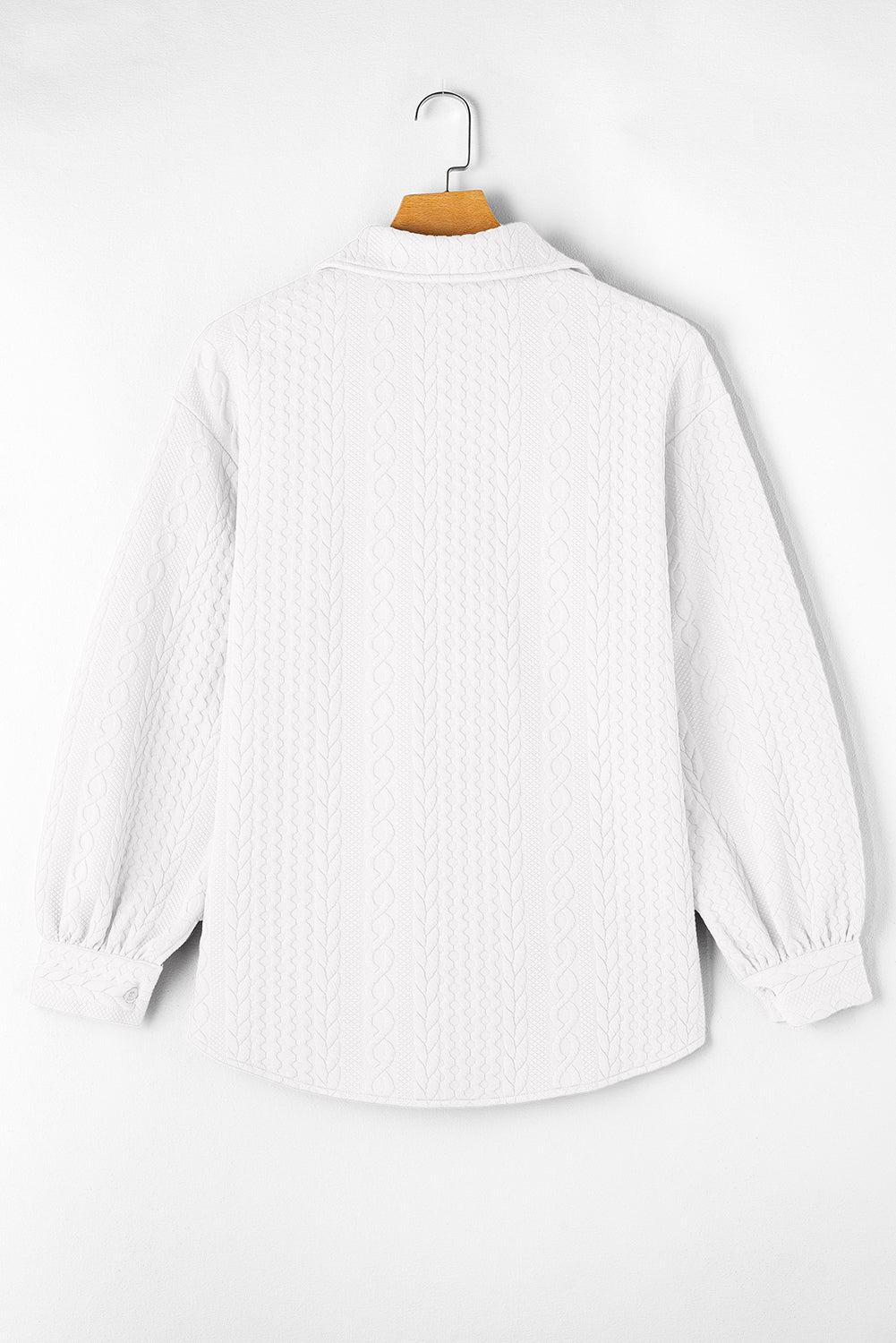 Solid Cable Knit Textured Puff Sleeve Shacket