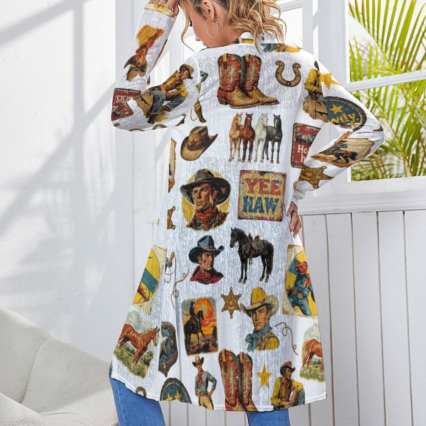 Vintage Cowboy Collage Western Lightweight Cardigan
