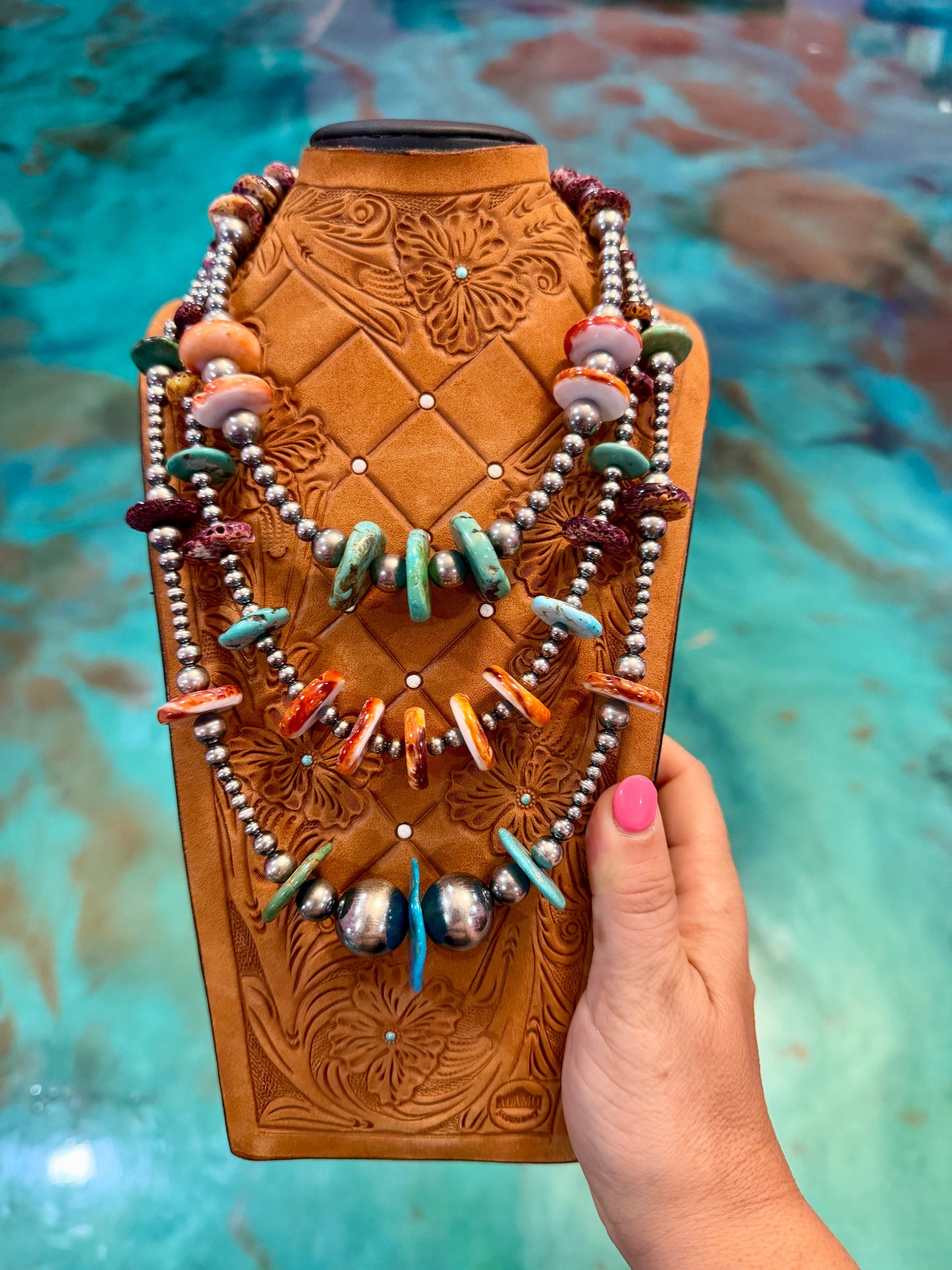 Jaci Stack – Mixed Spiny Oyster, Turquoise & Sterling Silver Necklaces