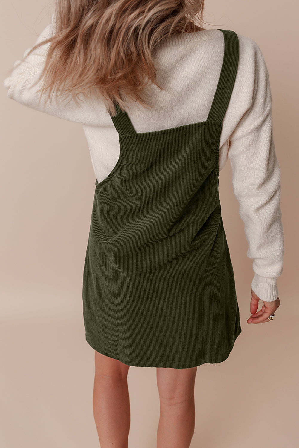 Solid Corduroy Front Pockets Sleeveless Dress