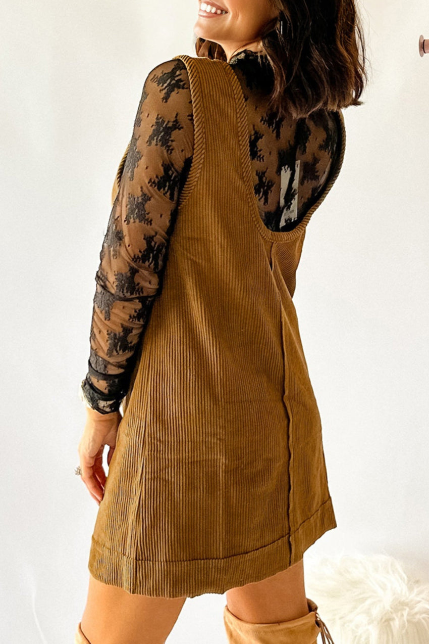 Solid Corduroy Sleeveless Pocketed Mini Dress