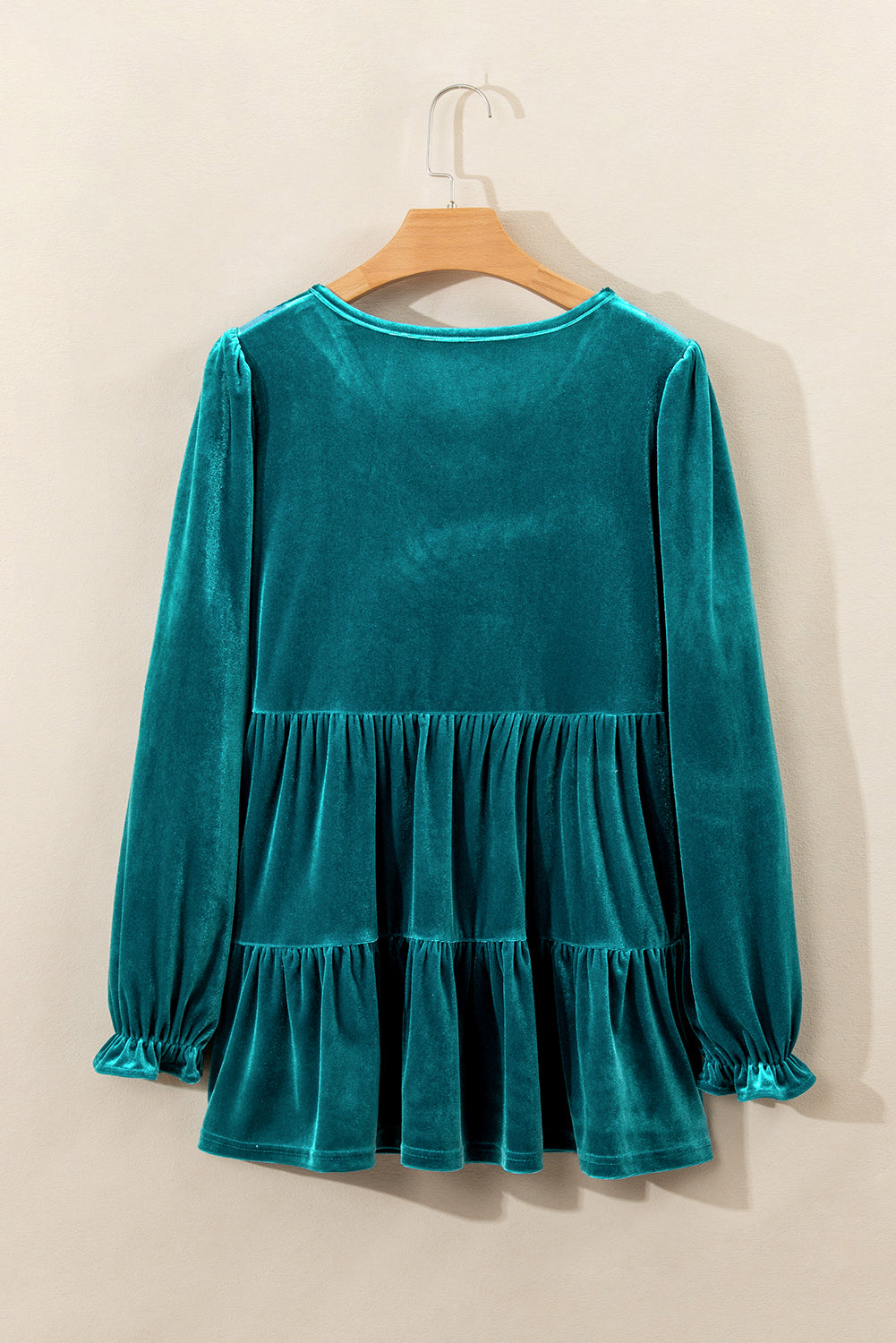 Velvet V-Neck Puff Sleeve Peplum Blouse