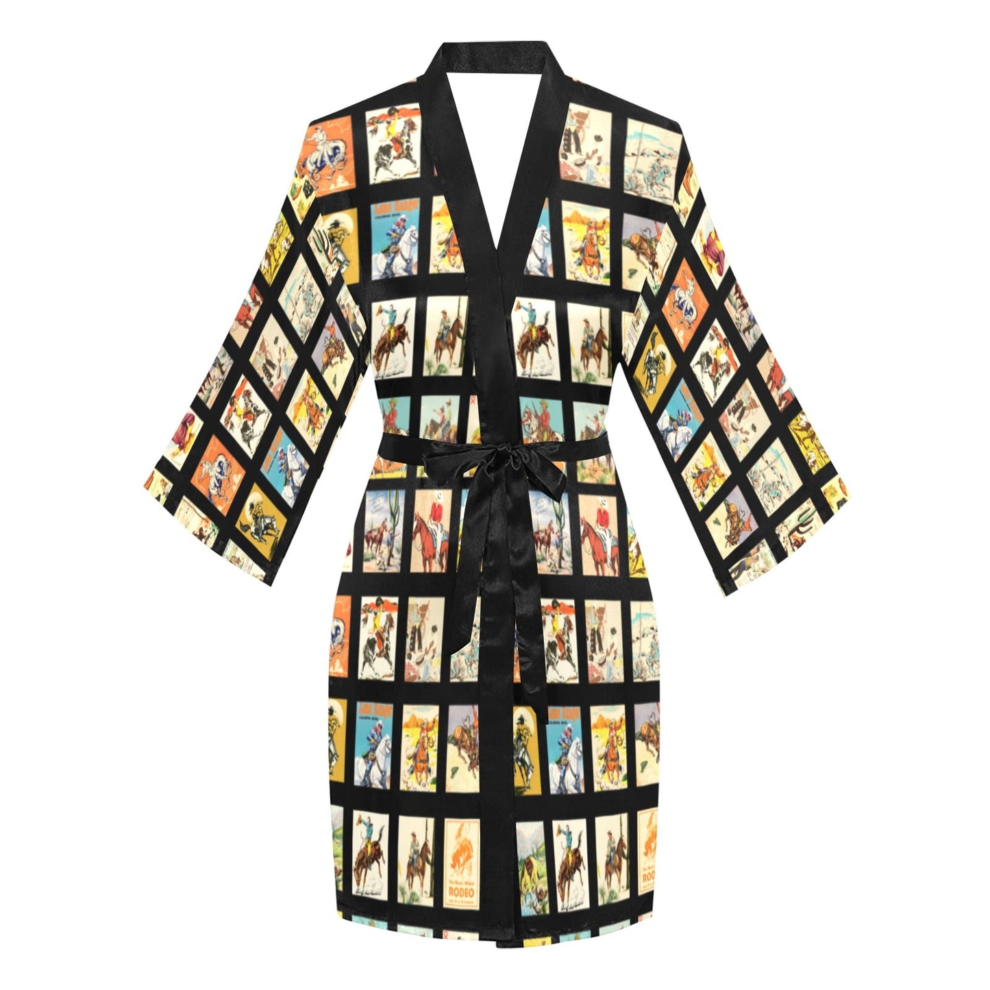 Vintage Cowboy Collage Satin Kimono Robe