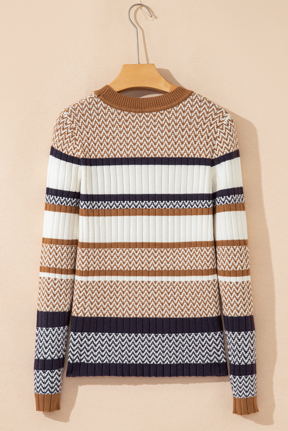 Stripe Knit Ribbed Trim Sweater