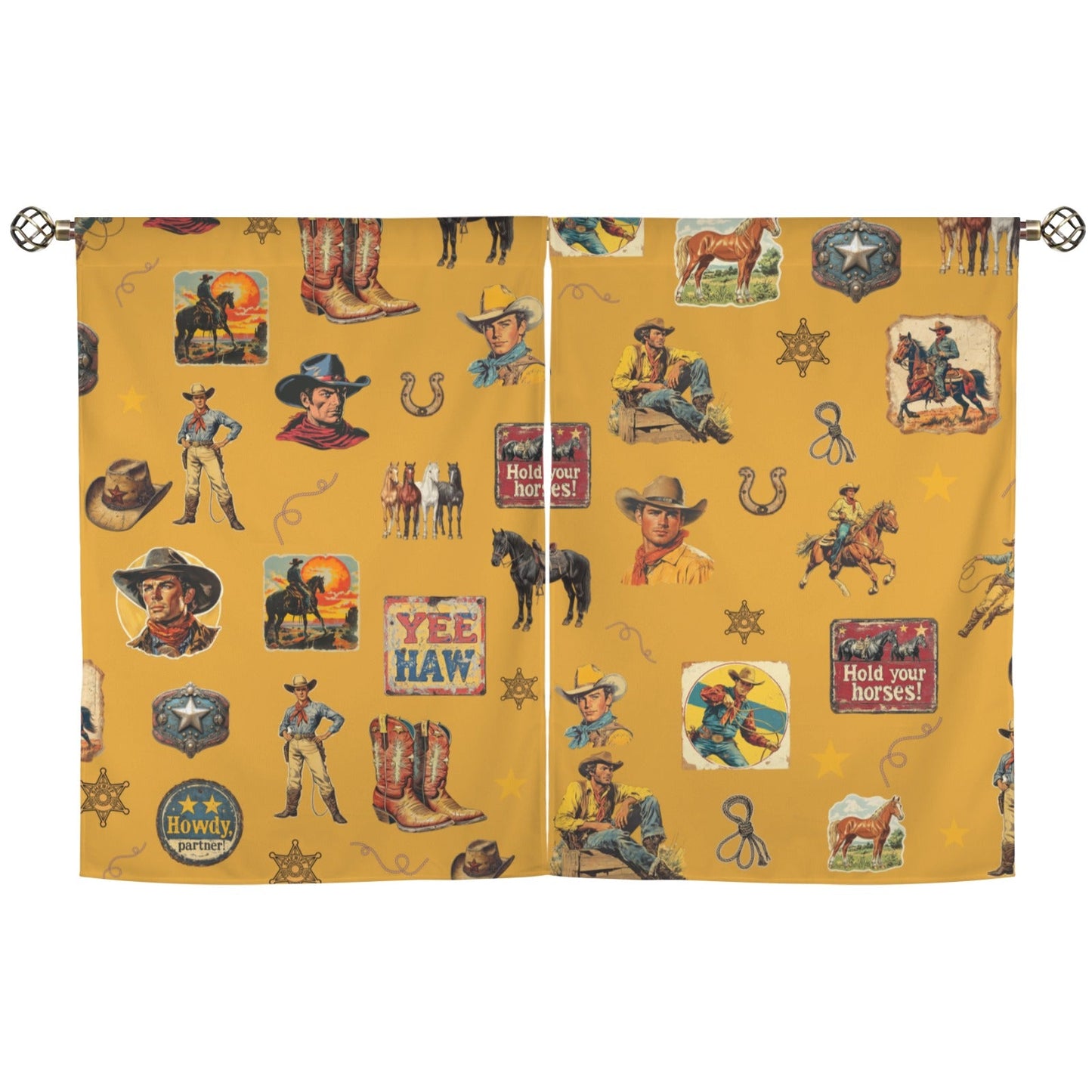 Vintage Cowboy Collage Western Curtains 28" x 40" Made in America