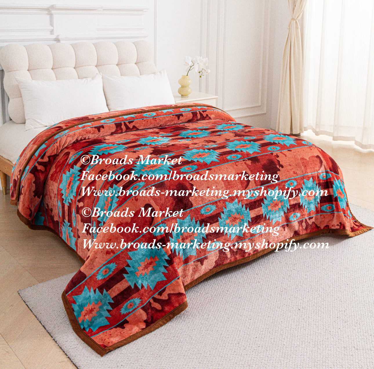 Abigail Sunshine Red & Turquoise Ziglag Super Plush Blanket