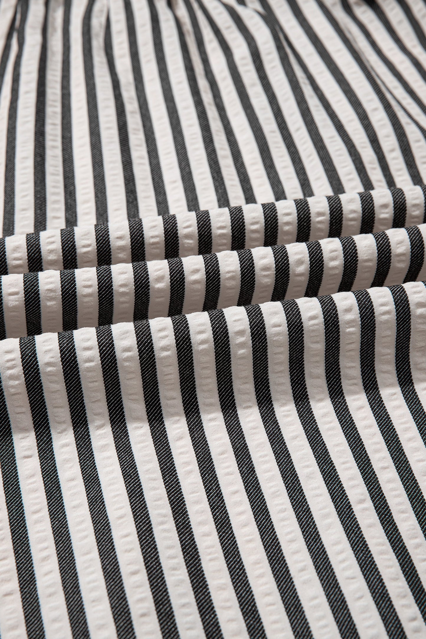 Stripe Scallop Trim Shirt Collar Maxi Dress