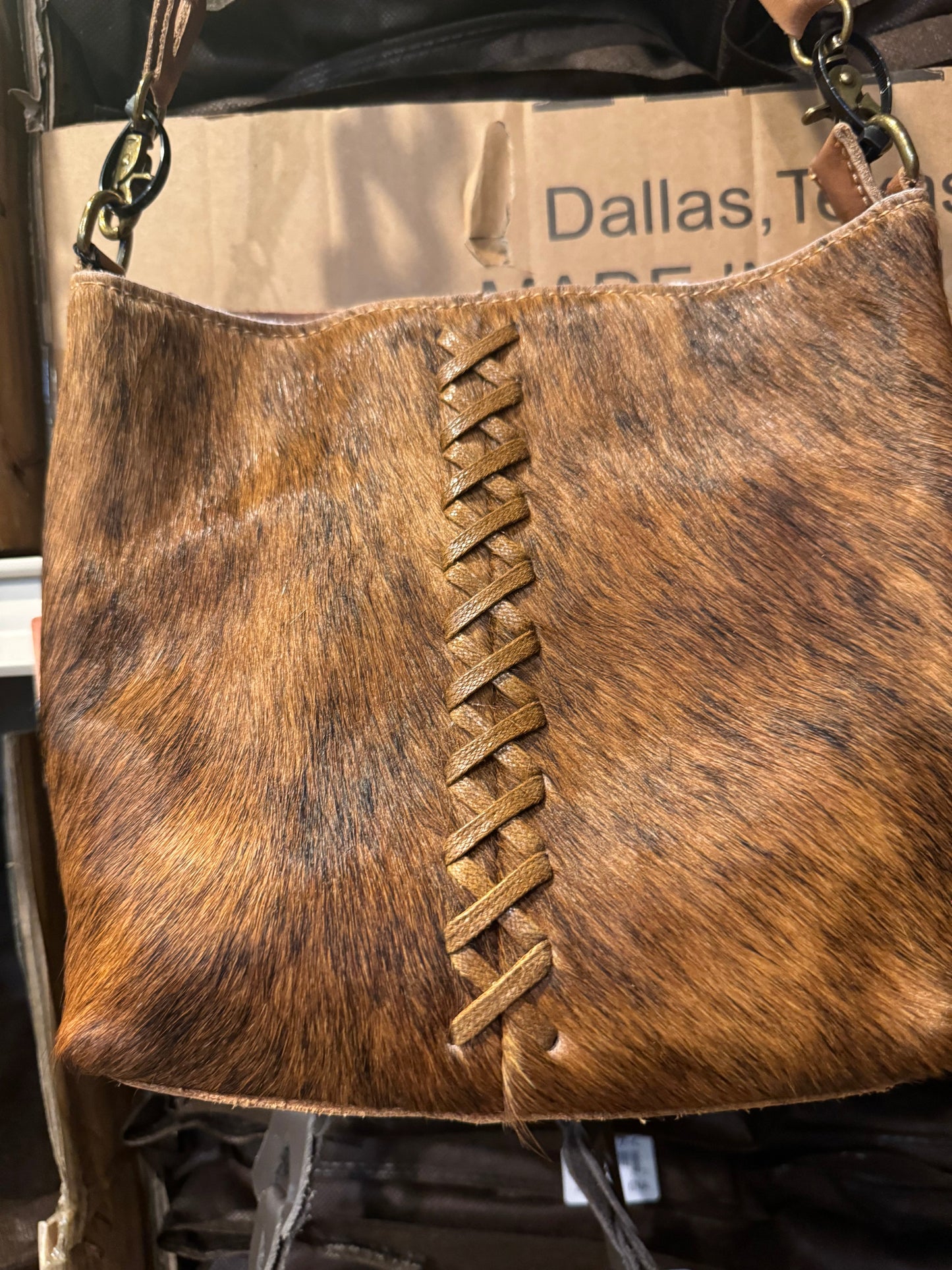 BA2117 X Stitched Crossbody Cowhide Purse