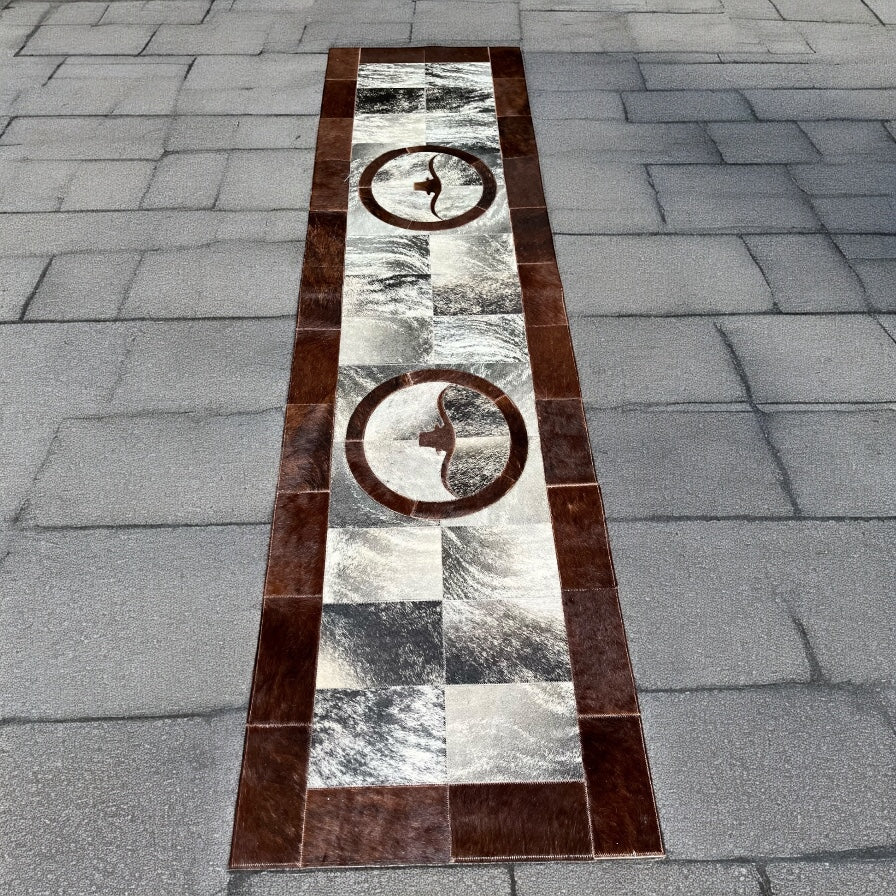 Longhorn cowhide patchwork runner rug 8x2’