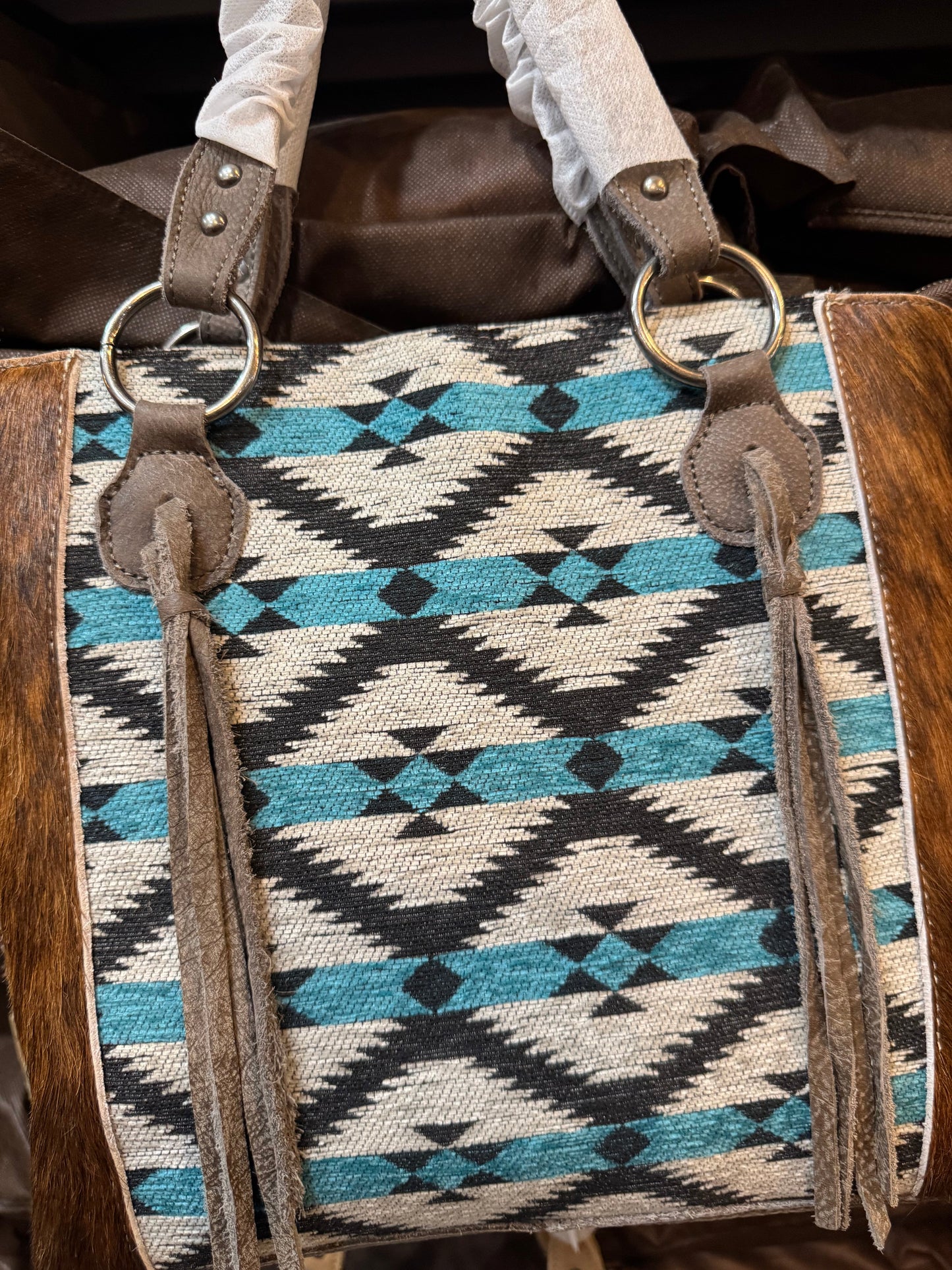 BA2839 Blue Aztec Cowhide Handbag
