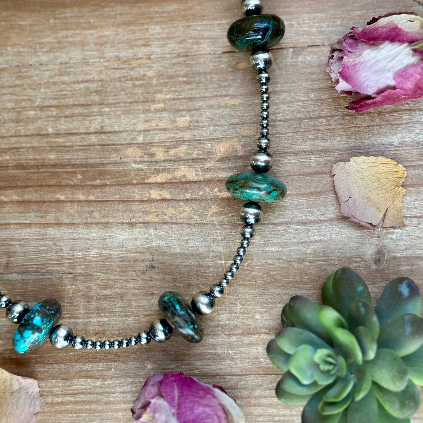 23” Turquoise Rondelle Necklace – Sterling Silver