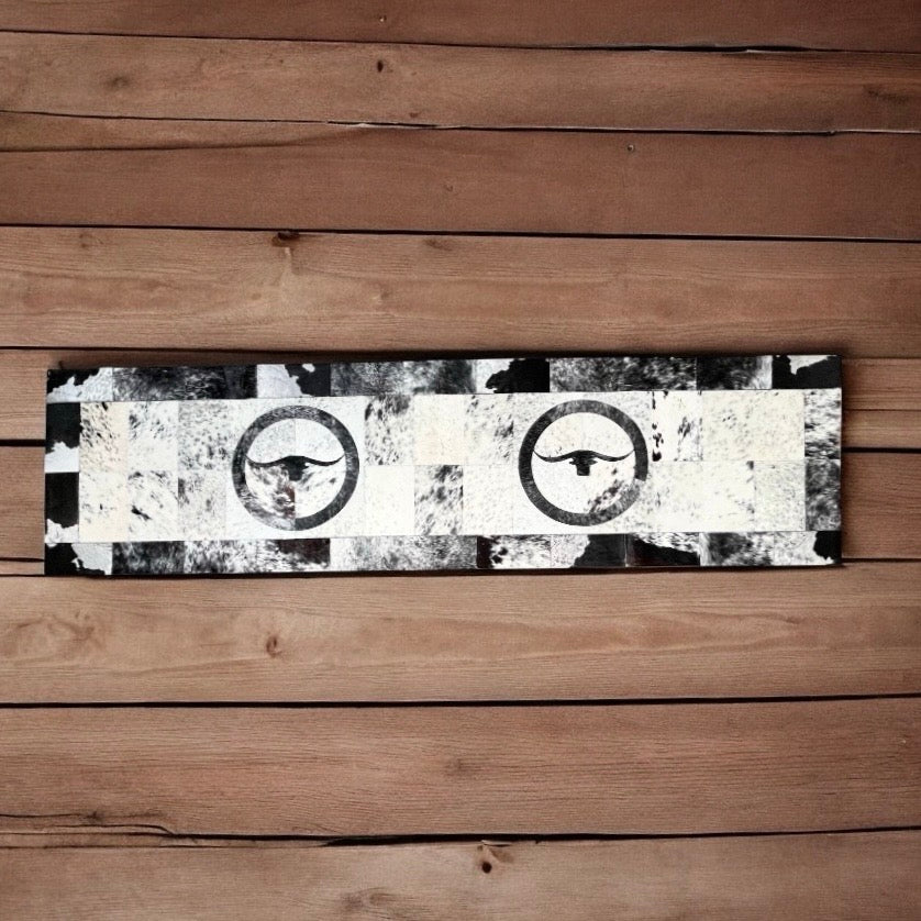 Longhorn cowhide patchwork runner rug 8x2’