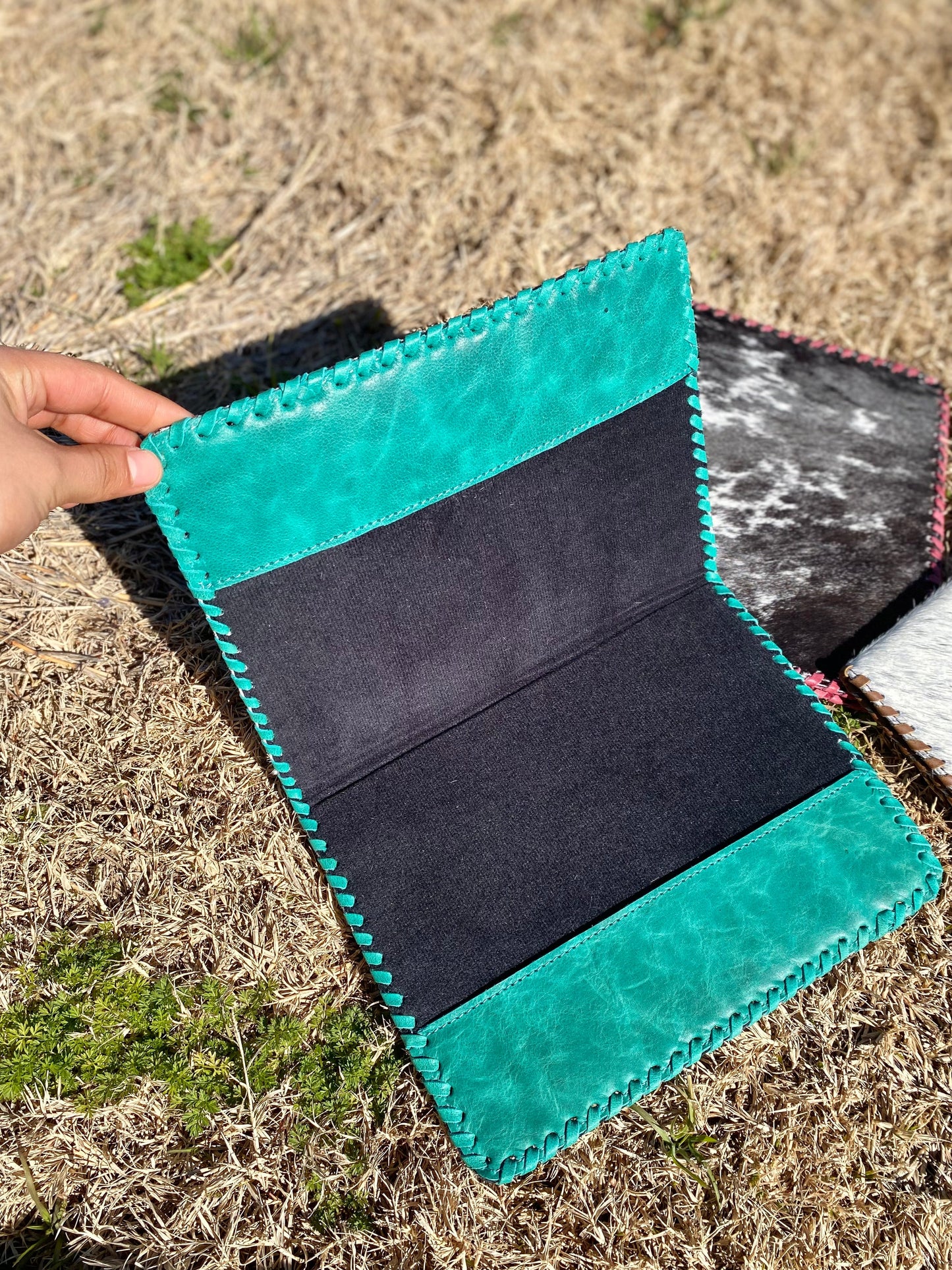 Turquoise Cowhide Book Cover