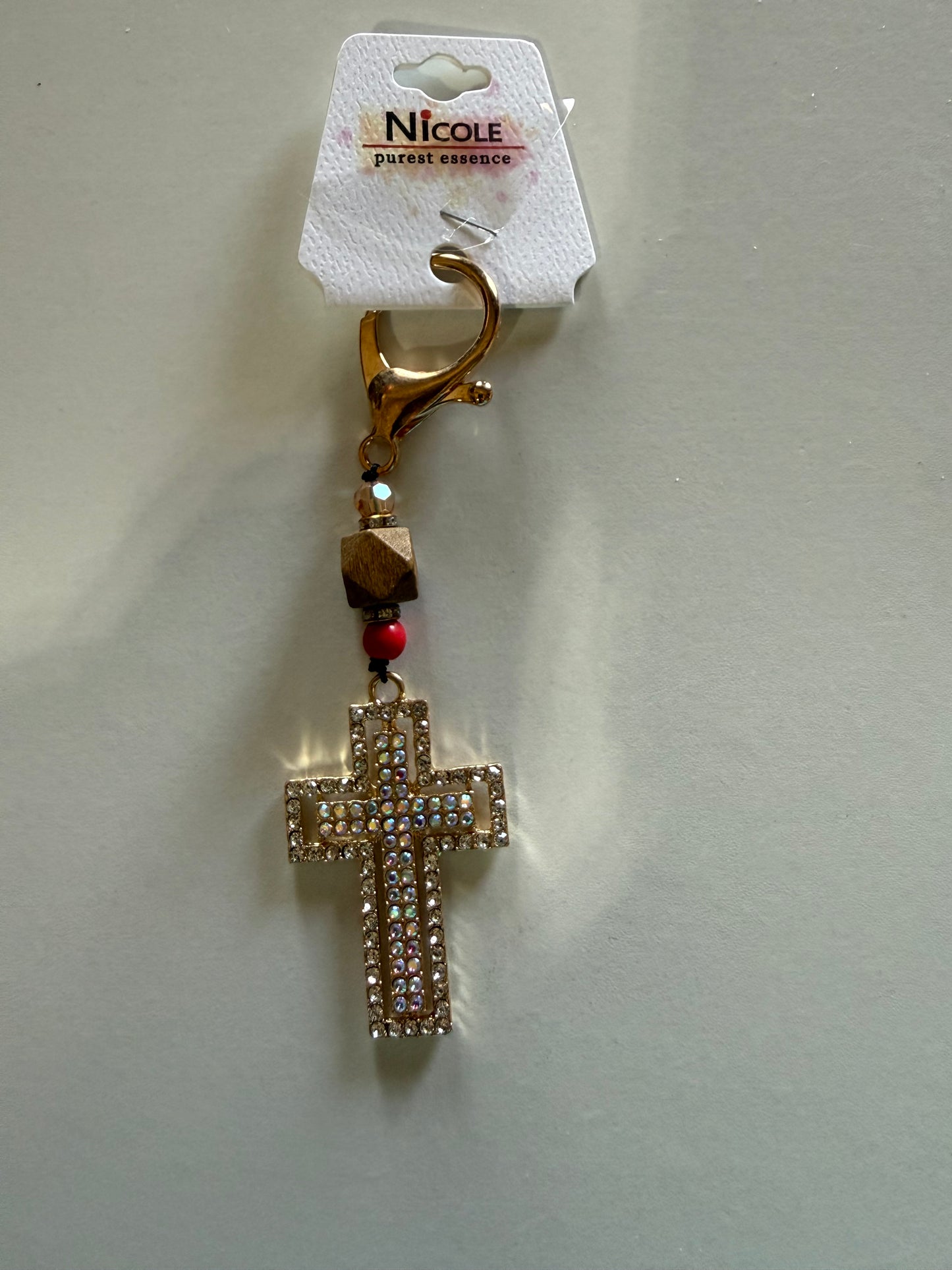 Stunning Gold or Silver bling cross keychain or purse charms