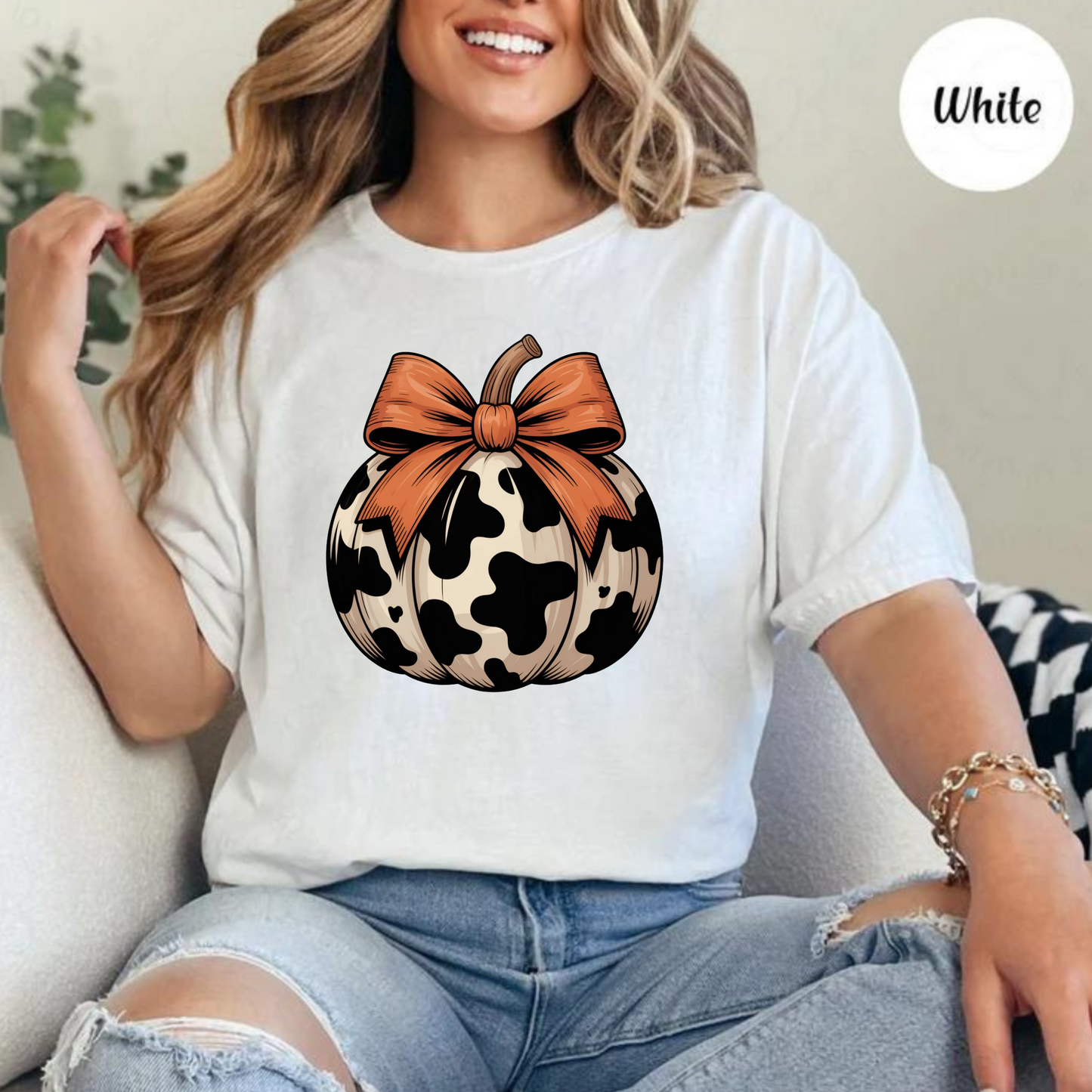 Cow Print Pumpkin Graphic Tee