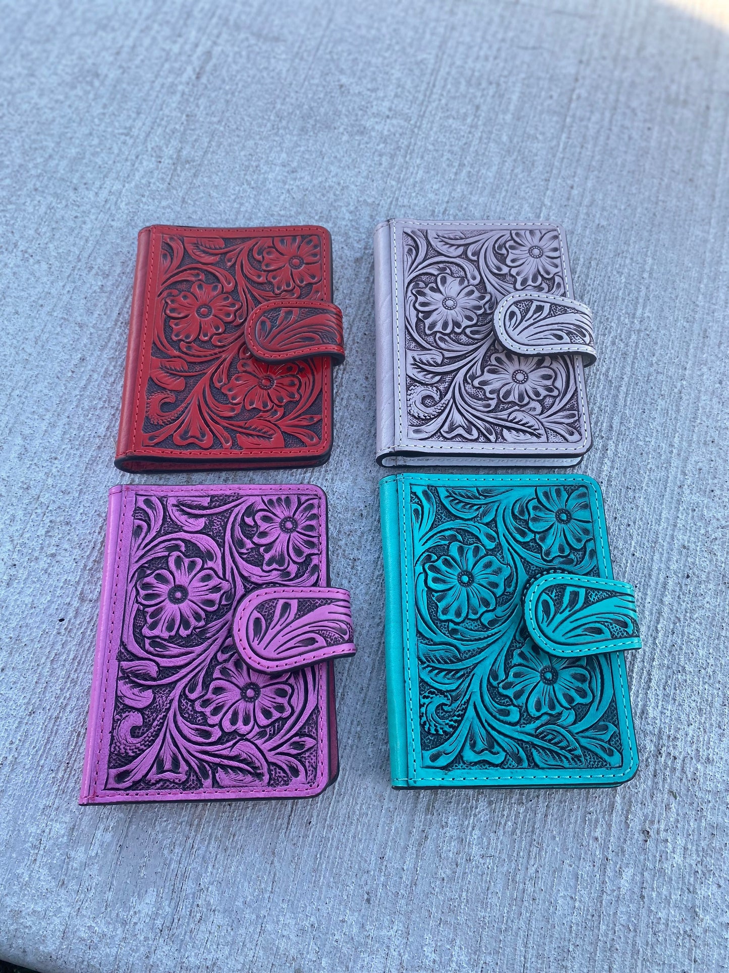 Red Floral Tooled Leather Passport Cover