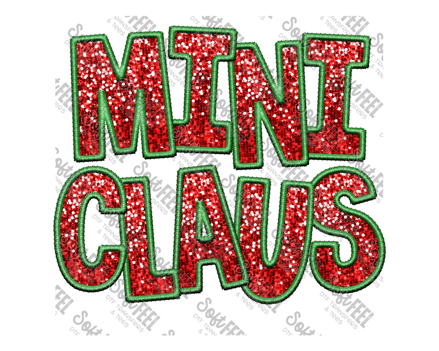 Christmas Sequin Mini Claus - Christmas / Faux Embroidery - Direct To Film Transfer / DTF - Heat Press Clothing Transfer