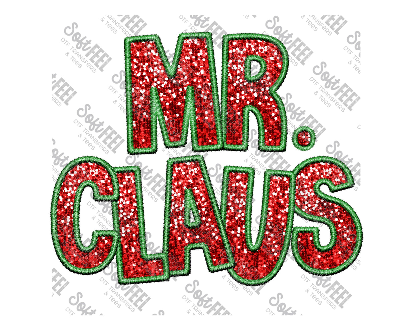 Christmas Sequin Mr. Claus - Christmas / Faux Embroidery - Direct To Film Transfer / DTF - Heat Press Clothing Transfer