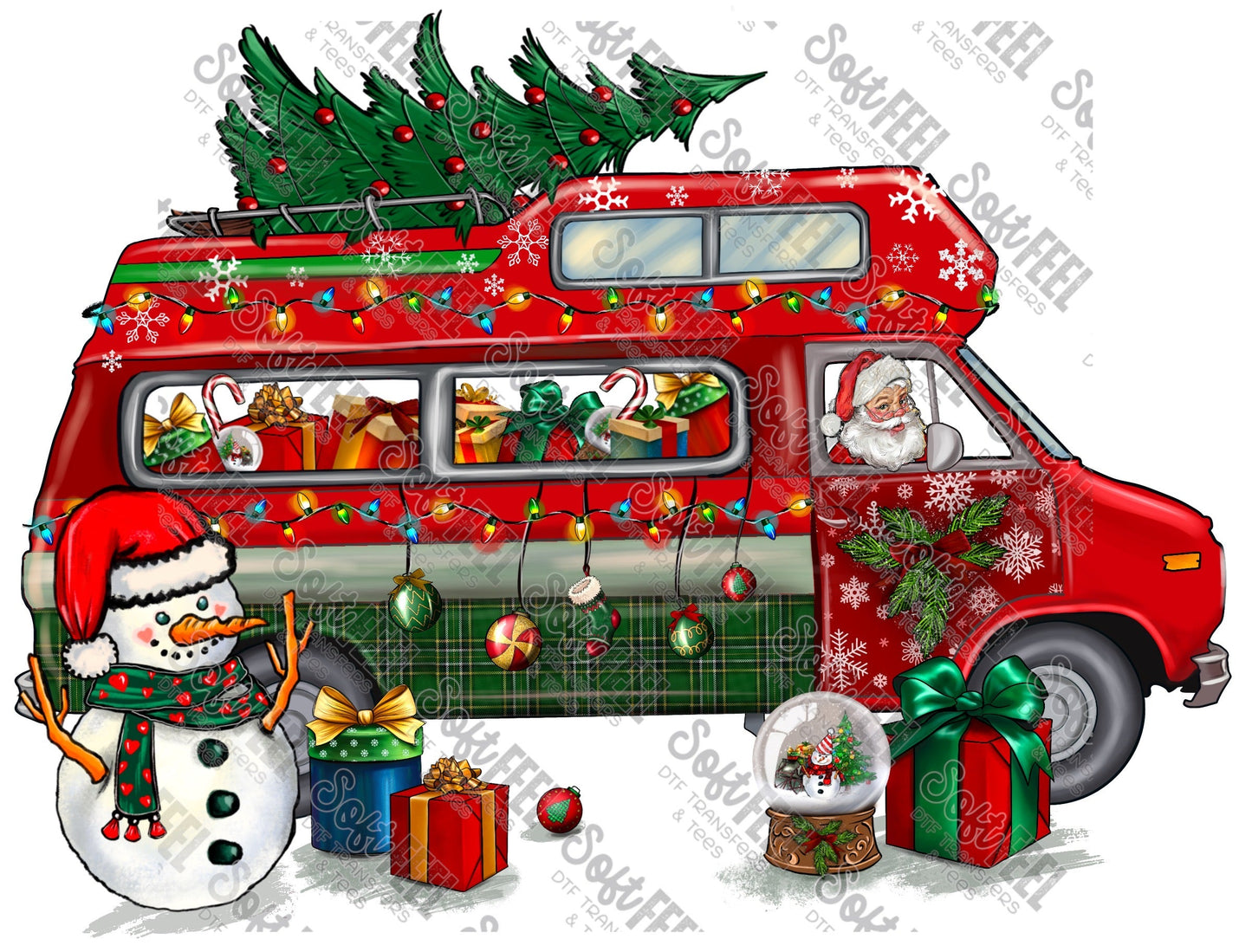 Christmas Santa Claus With Retro Van - Christmas - Direct To Film Transfer / DTF - Heat Press Clothing Transfer