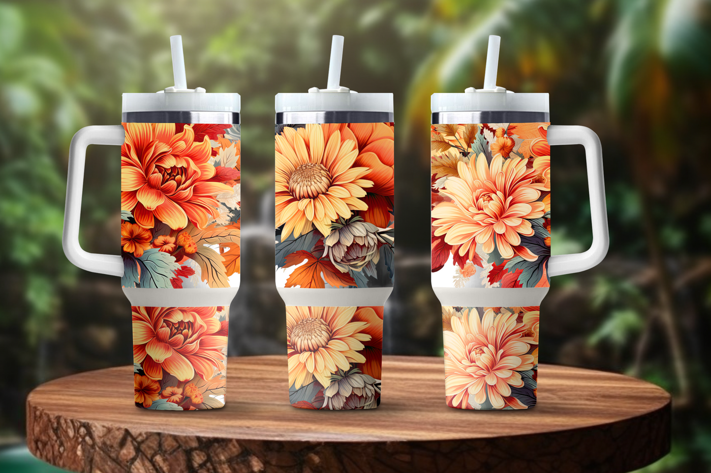 Fall in Bloom Themed 40 oz. Stainless steel tumbler