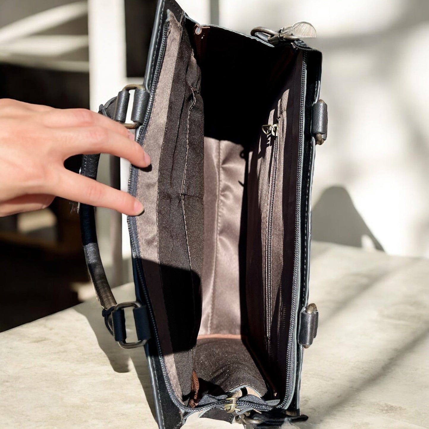 Black cowhide & tooled leather Crossbody purse