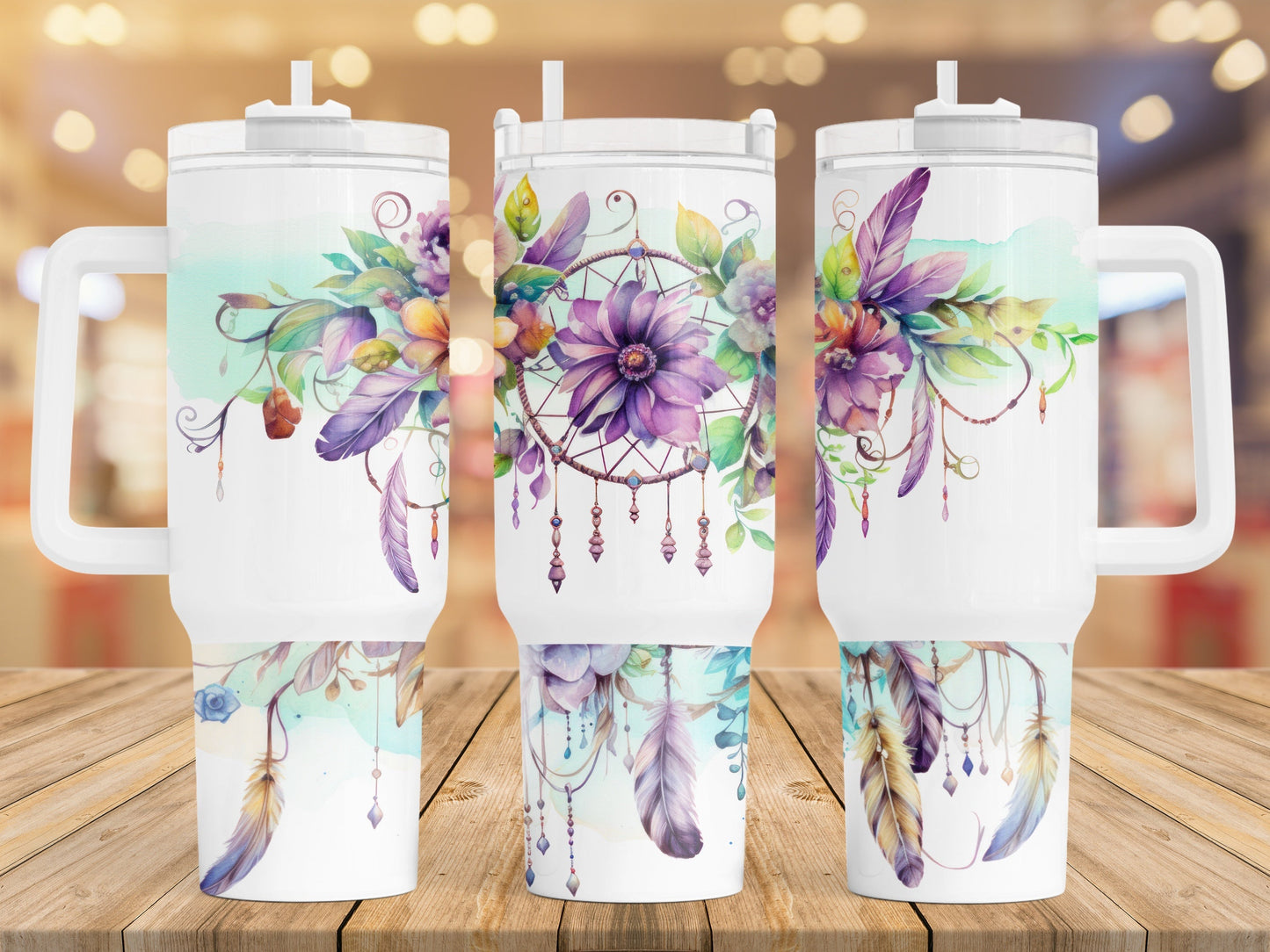Purple BoHo Dreamcatcher Western Themed 40 oz. Stainless steel tumbler