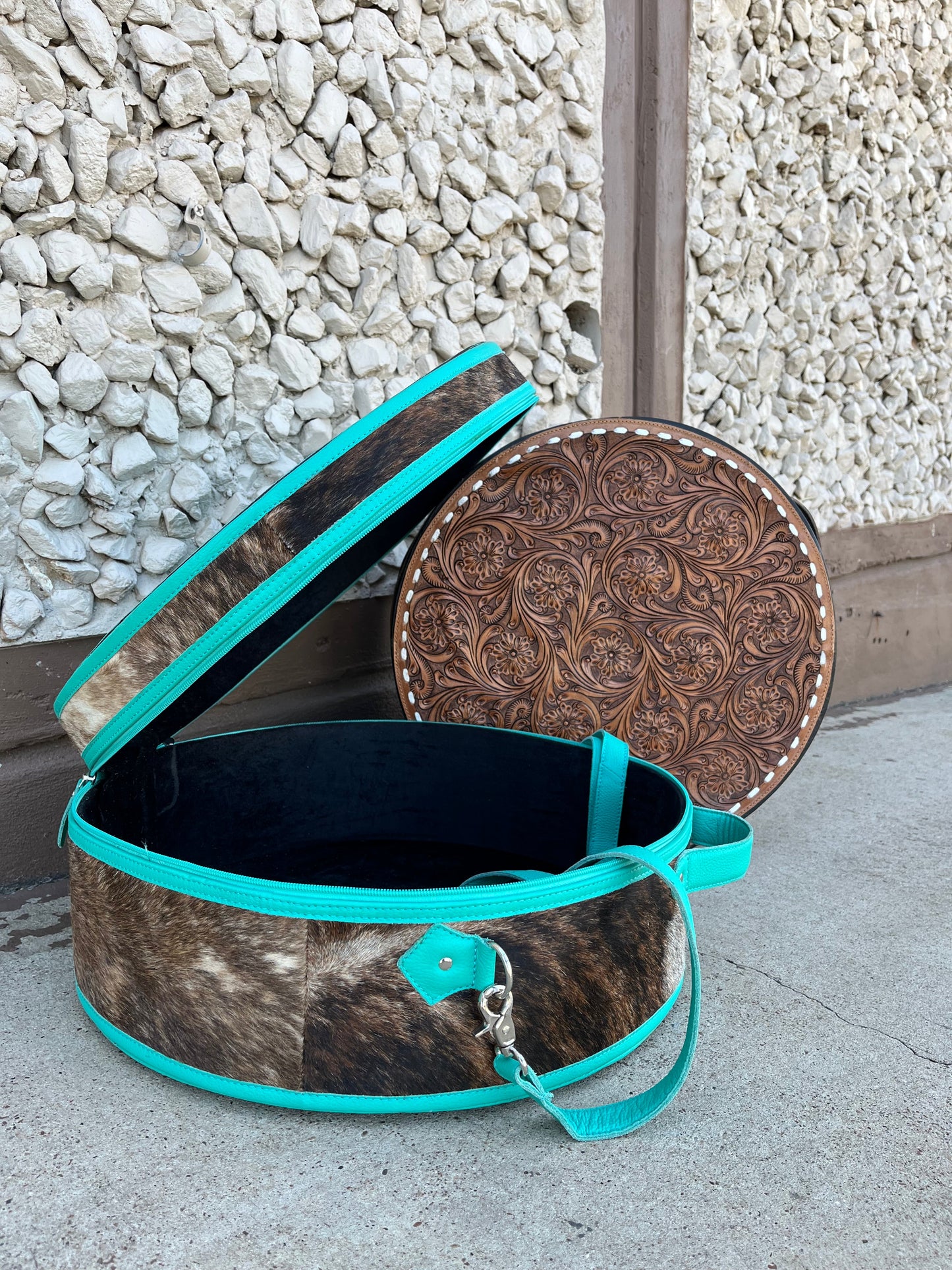 Hand Tooled Leather Hat Box
