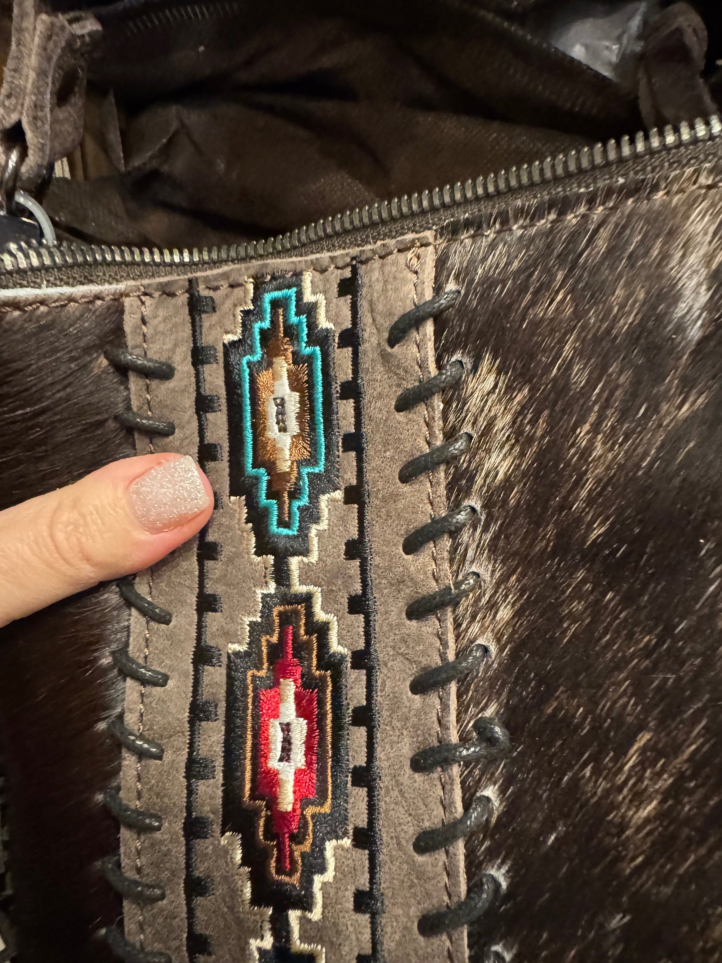 Aztec Diamond Stitched Cowhide Crossbody Purse