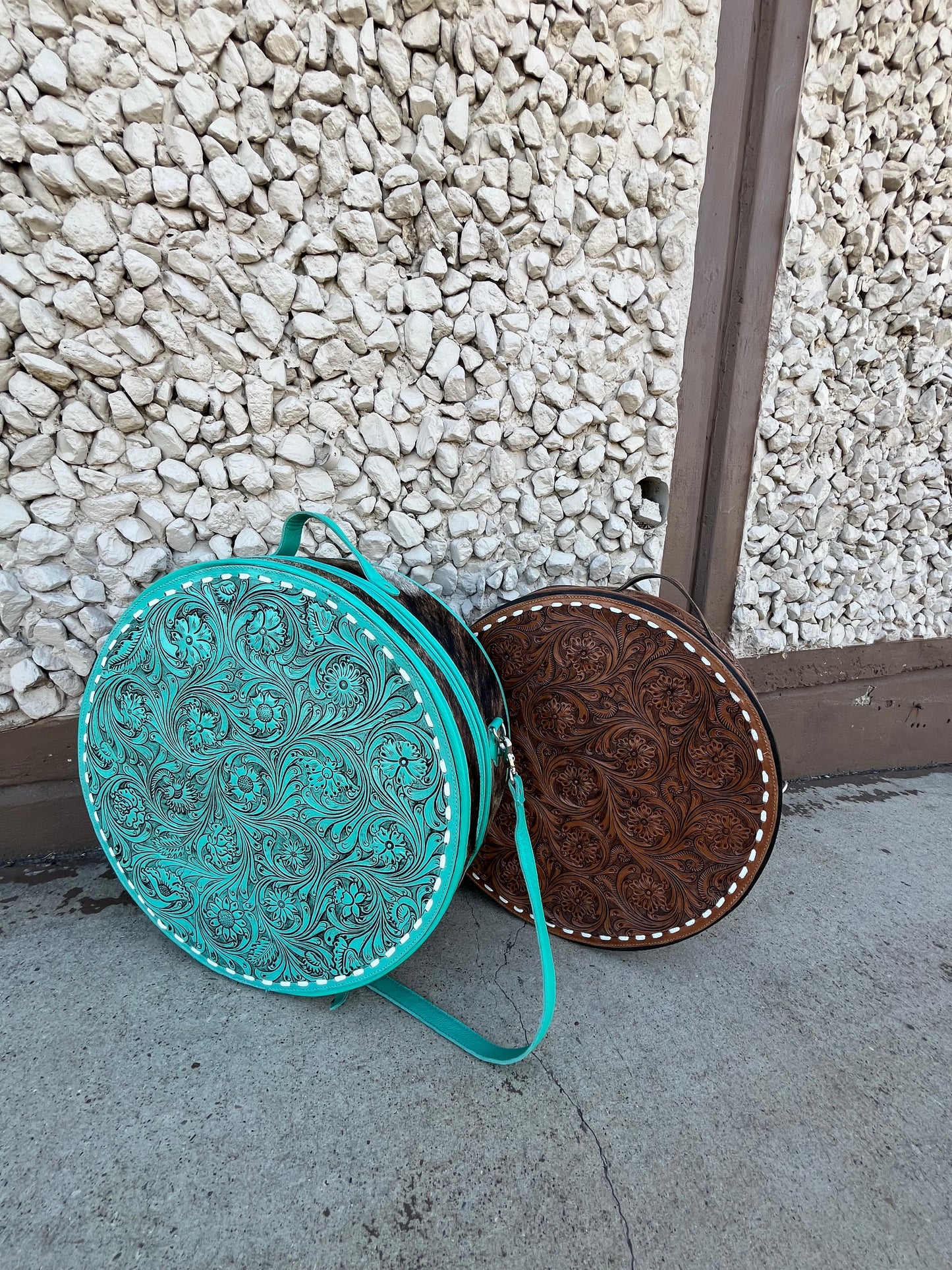 Hand Tooled Leather Hat Box