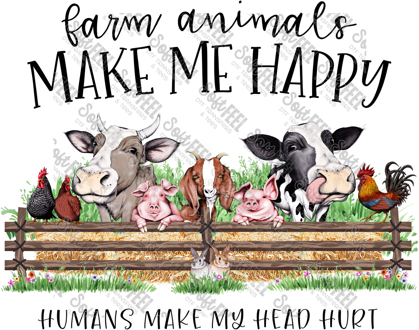 Farm Animals Make Me Happy - Country Western / Animals - Direct To Film Transfer / DTF - Heat Press Clothing Transfer