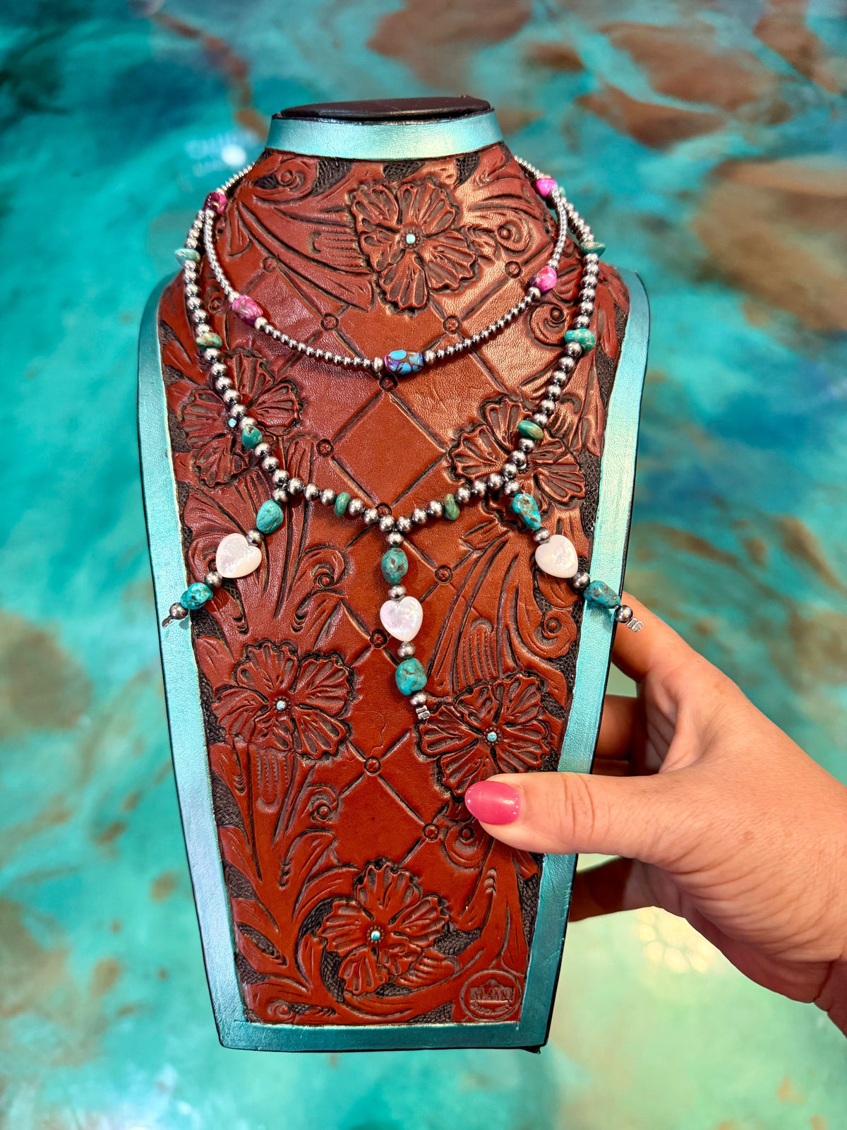 Mojave Turquoise & White Shell Heart Two-Necklace Stack