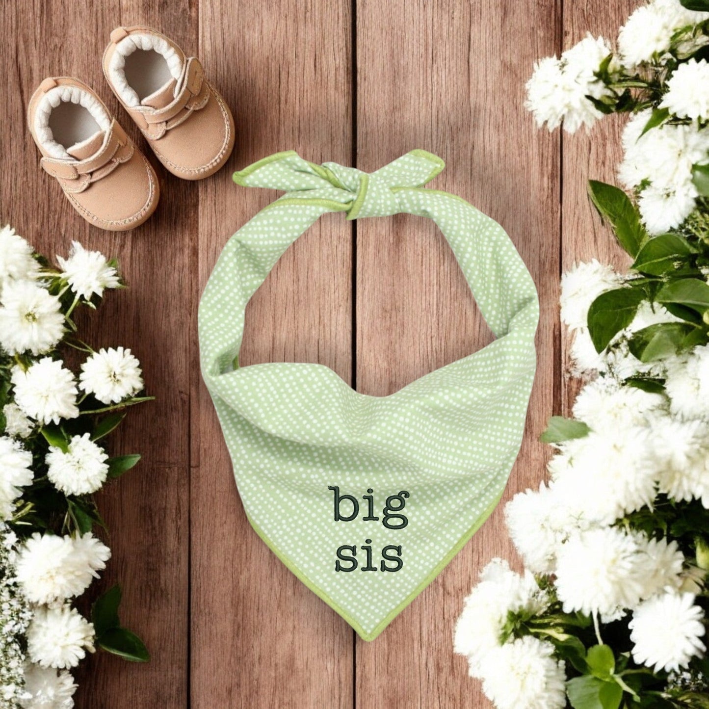 Big Sis DOG BANDANA | GREEN DITSY DOTS