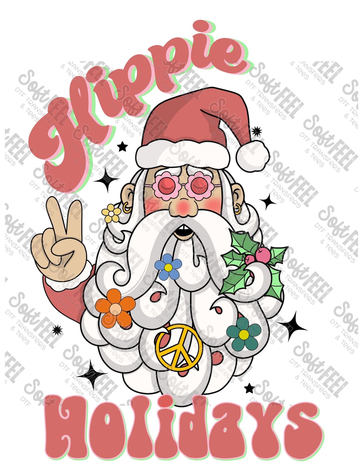 Hippie Holidays - Christmas / Retro / Women's / Hippie Gypsy - Direct To Film Transfer / DTF - Heat Press Clothing Transfer