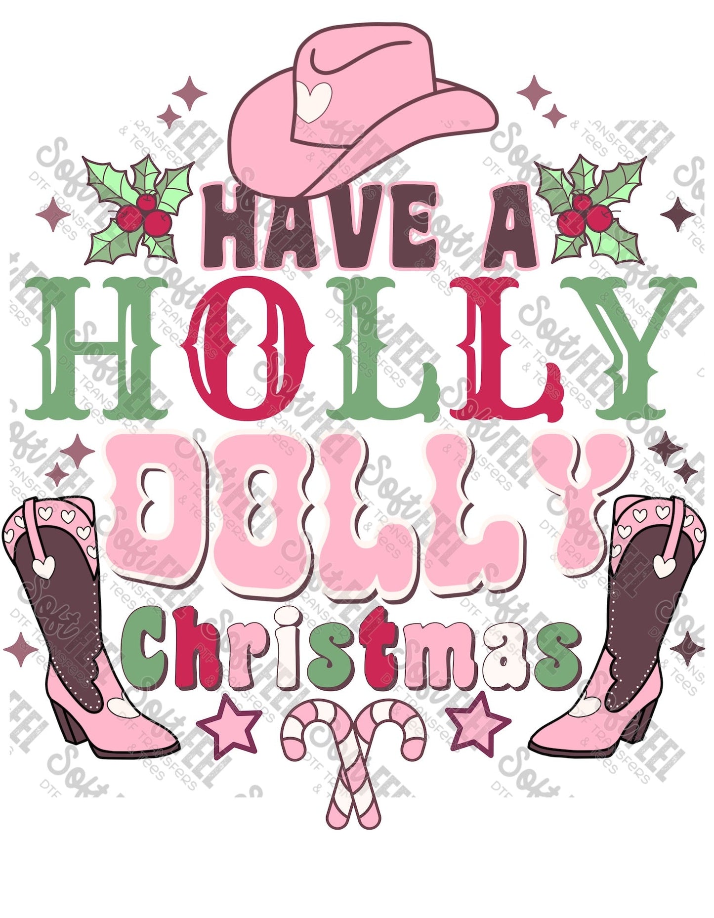 Holly Dolly - Christmas / Retro / Women's / Country Western - Direct To Film Transfer / DTF - Heat Press Clothing Transfer