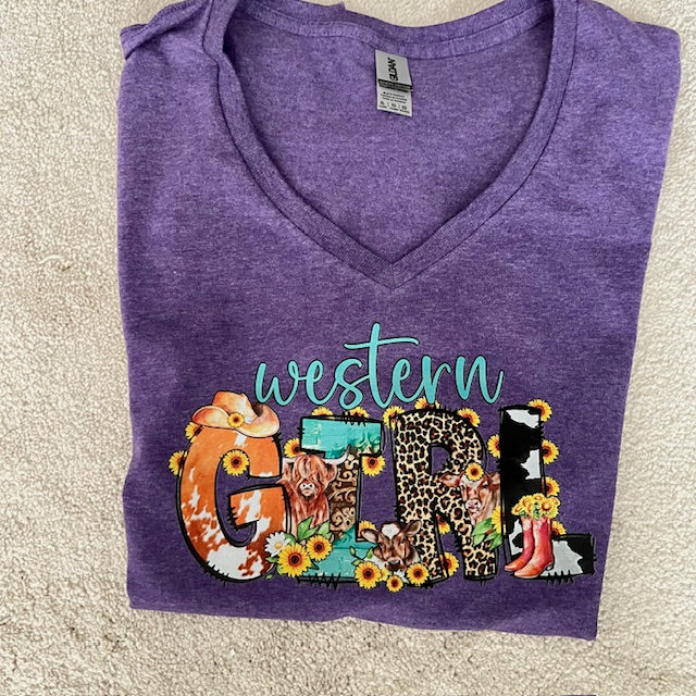 Western Girl Short Sleeve Graphic Tee V-Neck