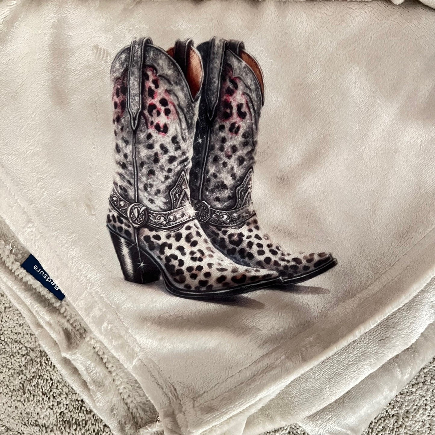 Leopard Glitz and Glamour Cowgirl Boot Polyester Lux Blanket