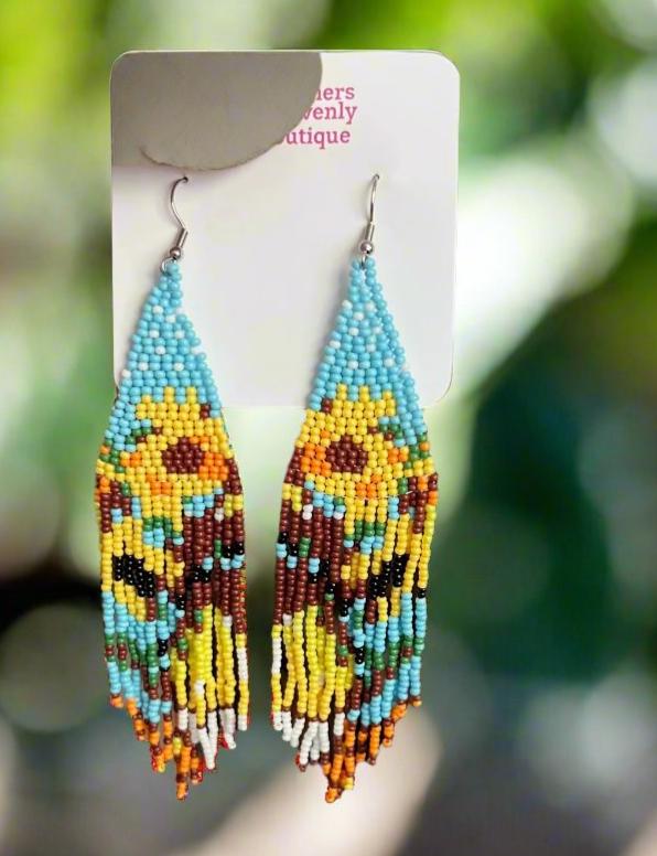 Sunflower Seed/Bead Fish Hook Earrings