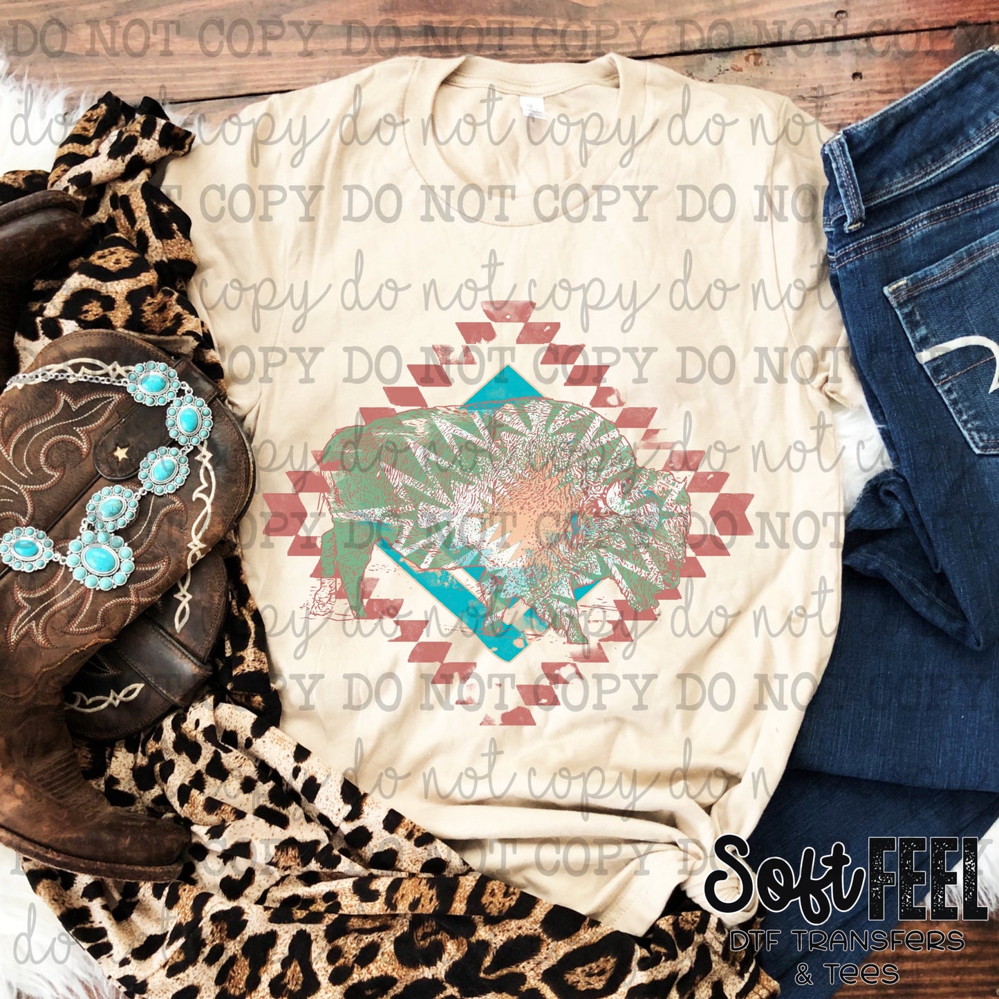 Aztec Buffalo Distressed - country western - Direct To Film Transfer / DTF - Heat Press Clothing Transfer