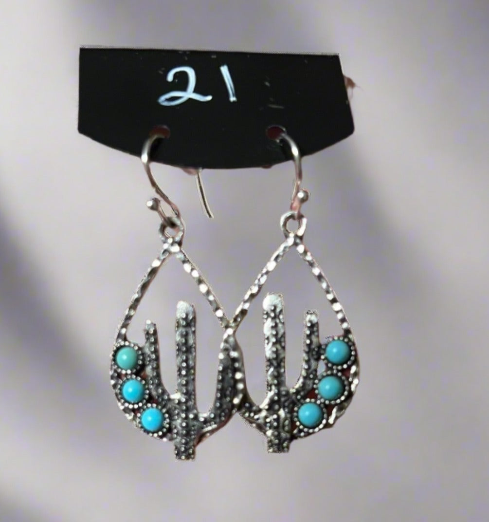 Cactus Tear Drop Ear Rings