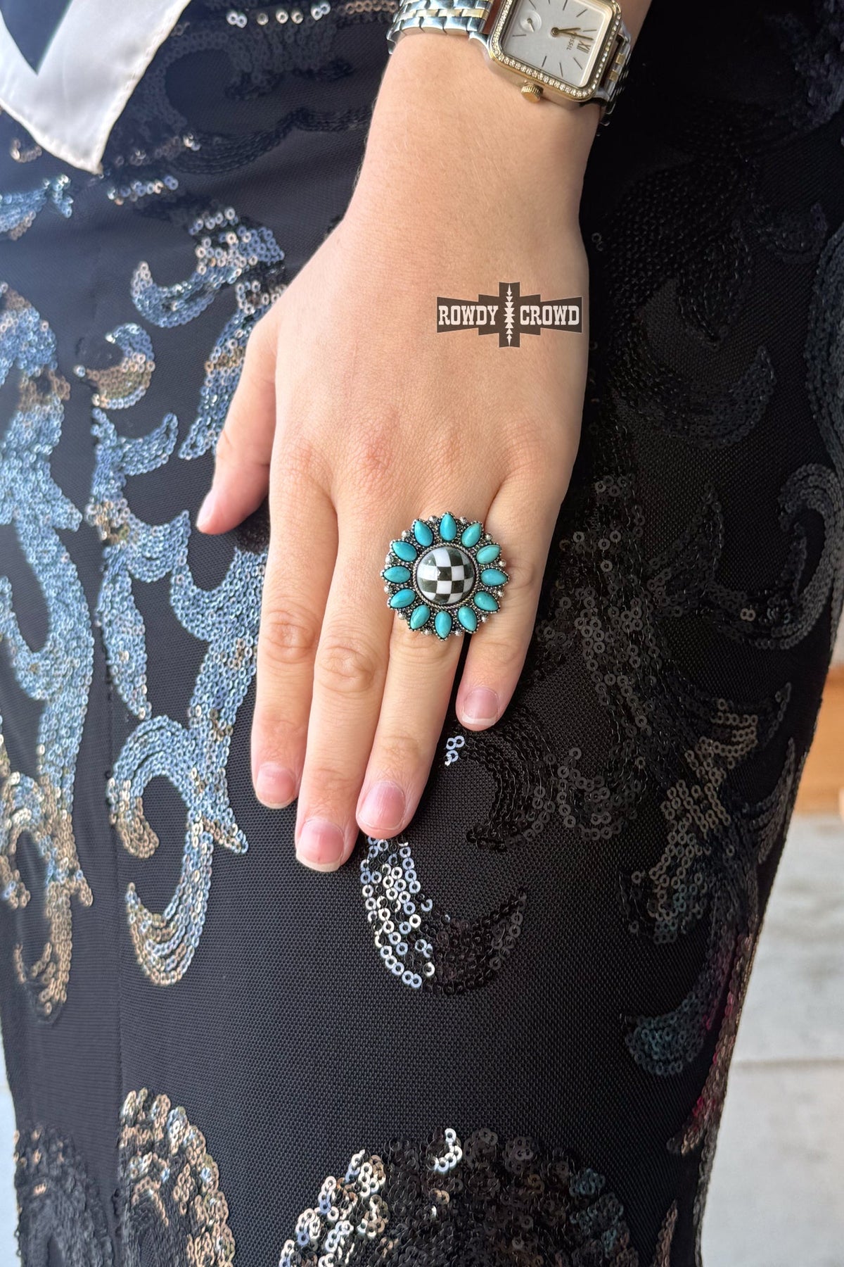 Checkered Bloom Scarf Slide/ Ring