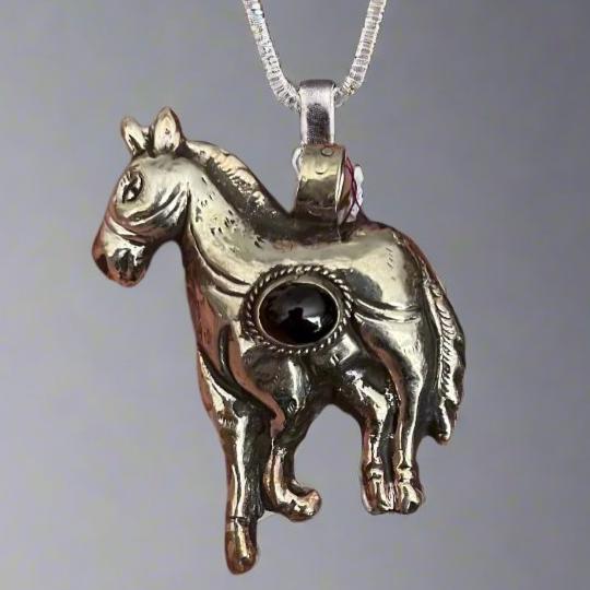 Ornate hand carved silver donkey/horse pendant