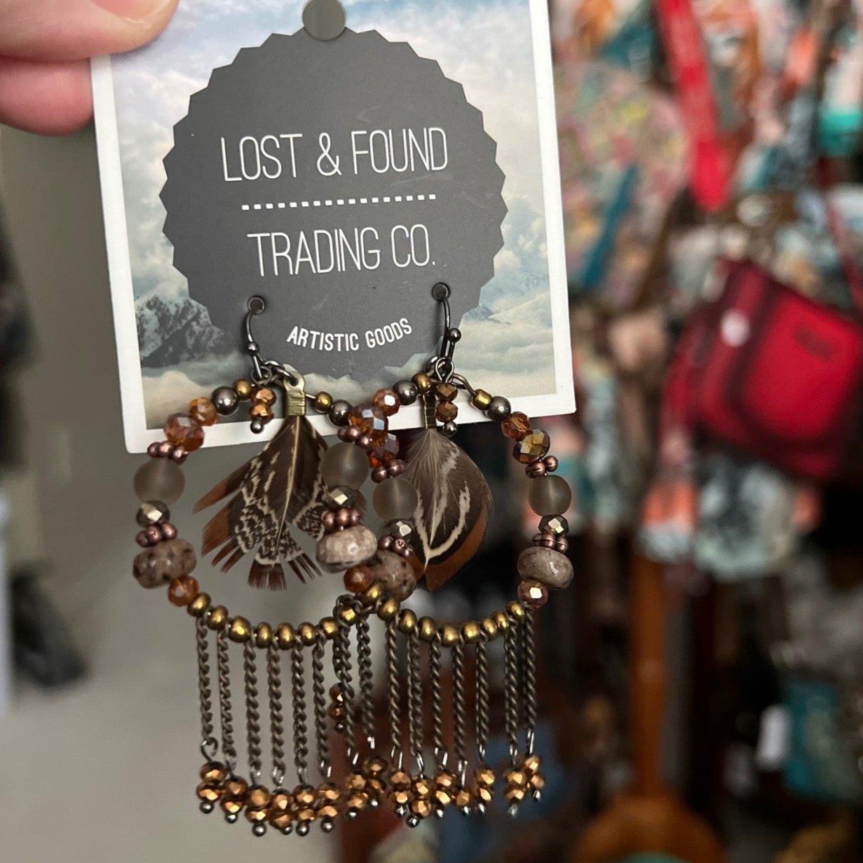 Brown and Ginger Beaded Dream Catcher with Feather