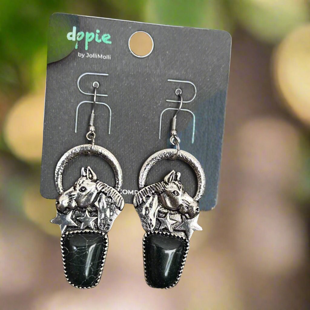 Black and Silver Horse Head Dangles