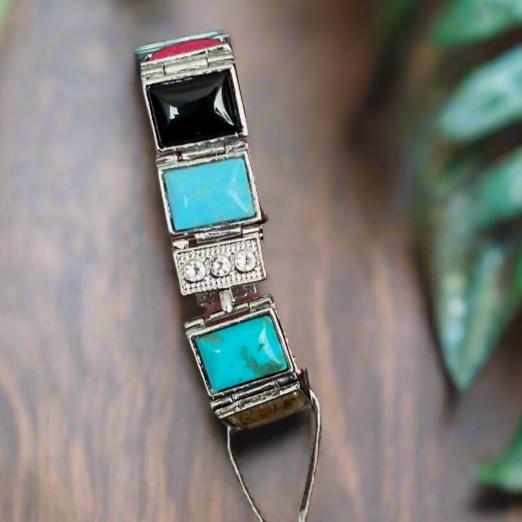 Faux Turquoise Square Fashion Bracelet with security clasp