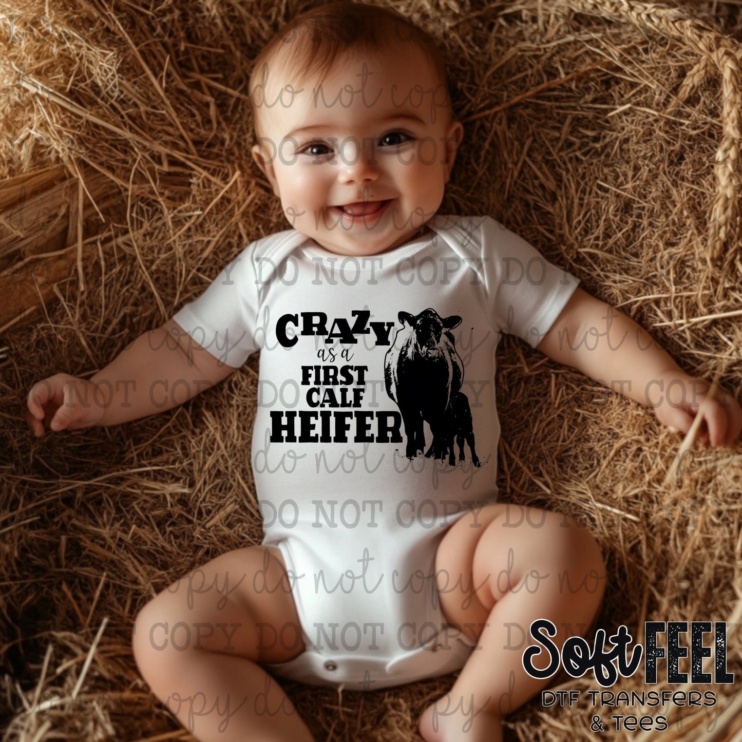 Crazy as a First Calf Heifer - Ranch Humor Youth Western - Direct To Film Transfer / DTF - Heat Press Clothing Transfer