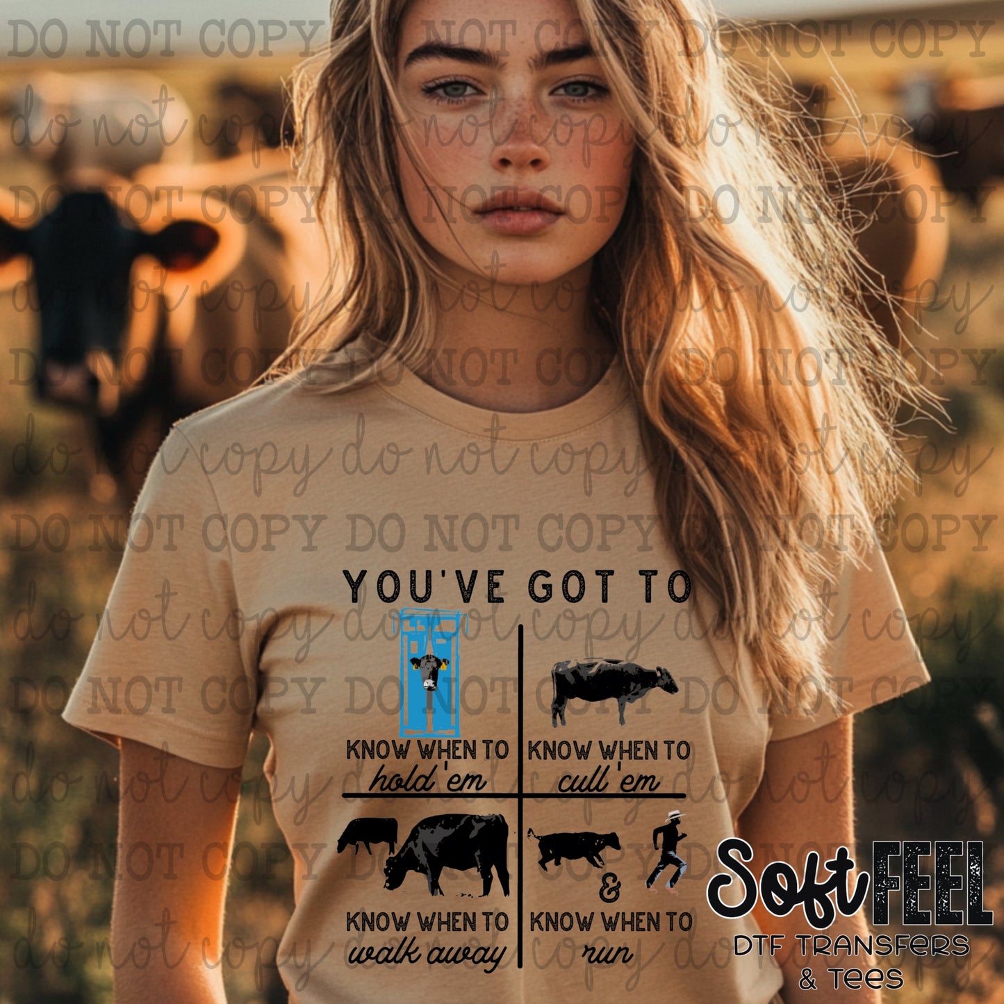 You've Got To Know When Cattle Humor - youth country western - Direct To Film Transfer / DTF - Heat Press Clothing Transfer