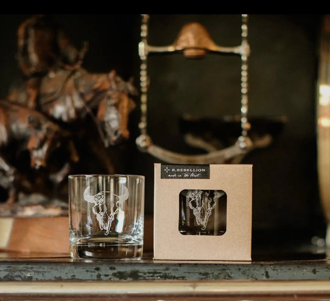 Western Etched Old Fashioned Whiskey Glass 11 oz Steer