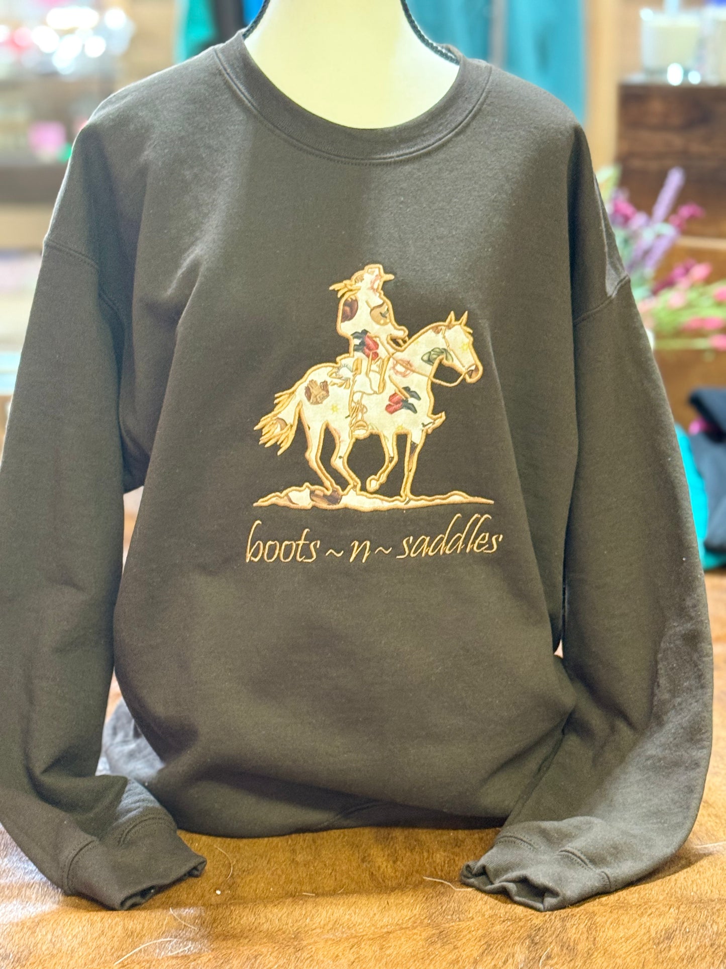 Barn Star Swag Embrodiered Boots n Saddles Hoodie ad Crew neck