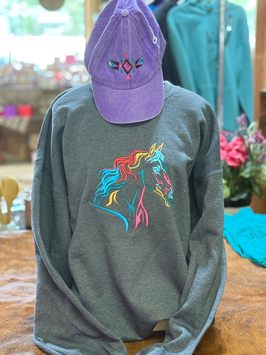 Barn Star Swag Grey " Betty" Embrodidered Crew