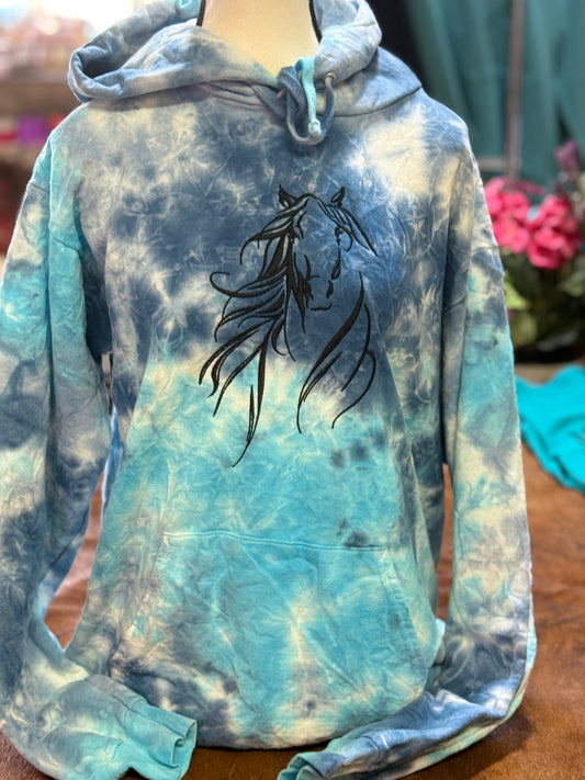 Barn Star Swag Tie Dye Embrodidered Flowing mane Horse Hoodie
